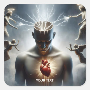 Fantasy Cute Brain Heart Lighting Square Sticker