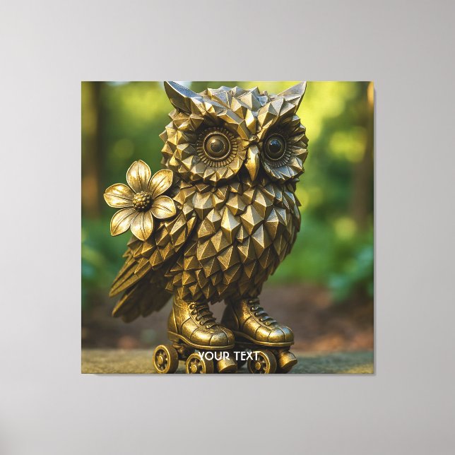 Fantasy Cute Brass Owl Skates Canvas Print (Front)