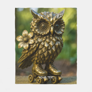 Fantasy Cute Brass Owl Skates Fleece Blanket