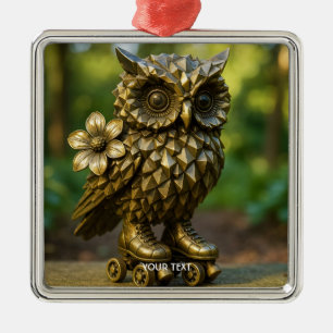 Fantasy Cute Brass Owl Skates Metal Ornament