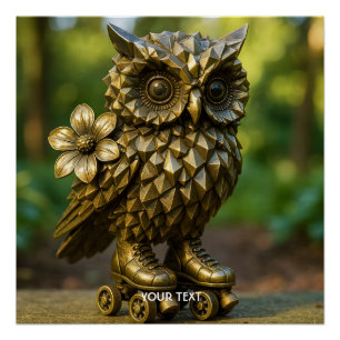 Fantasy Cute Brass Owl Skates Poster