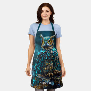 Fantasy Cute Brass Turquoise Owl Apron
