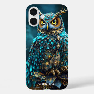 Fantasy Cute Brass Turquoise Owl iPhone 16 Plus Case