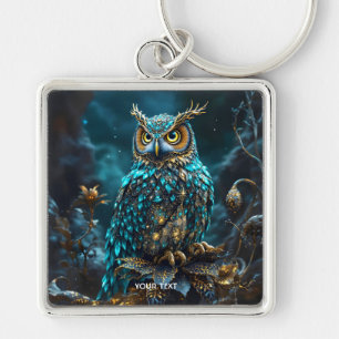 Fantasy Cute Brass Turquoise Owl Keychain