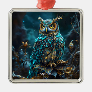 Fantasy Cute Brass Turquoise Owl Metal Ornament