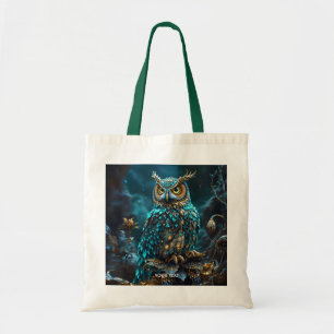 Fantasy Cute Brass Turquoise Owl Tote Bag