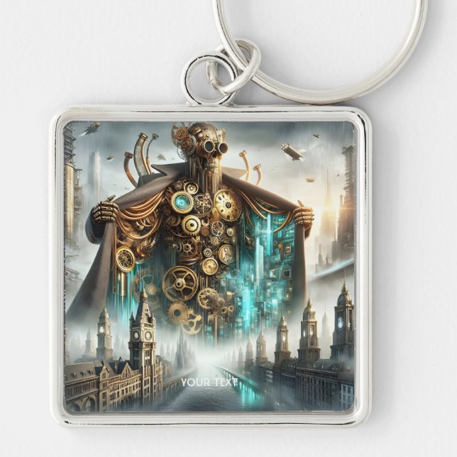 Fantasy Cute Bridge Steampunk Robot Keychain (Front)