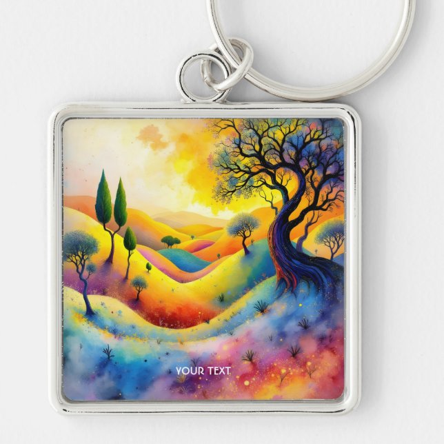 Fantasy Cute Bright Vibrant Landscape Keychain (Front)