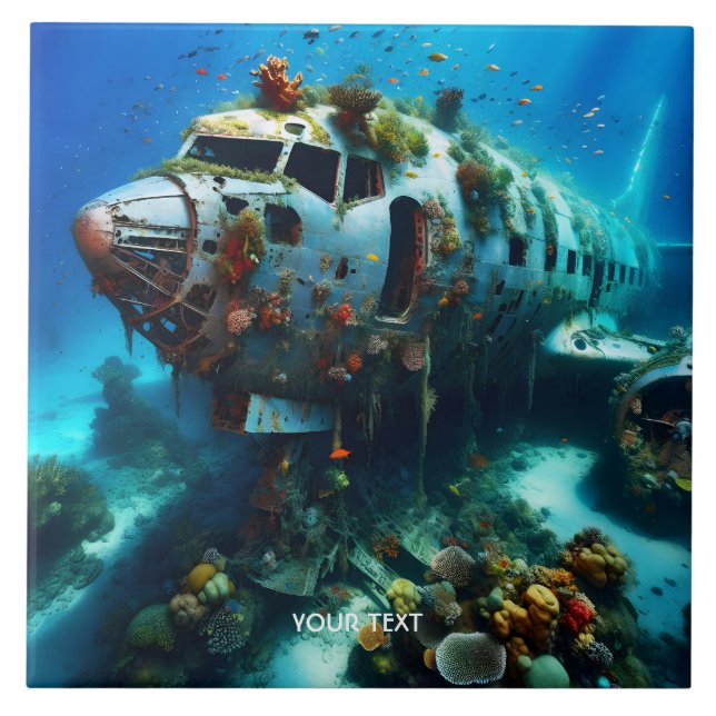 Fantasy Cute Broken Airplane Ocean Tile (Front)
