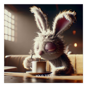 Fantasy Cute Bunny Drinking Coffee Poster