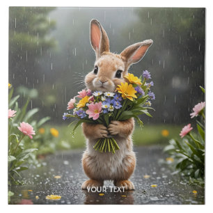 Fantasy Cute Bunny Flowers Rain Tile