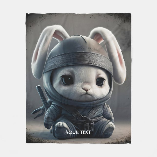 Fantasy Cute Bunny Ninja Katana Fleece Blanket (Front)