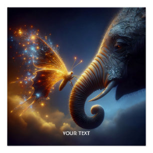 Fantasy Cute Butterfly Baby Elephant Poster
