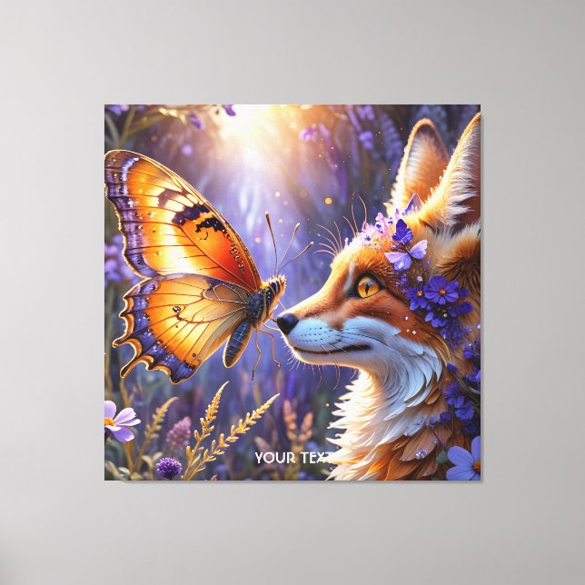 Fantasy Cute Butterfly Fox Flowers Canvas Print (Front)