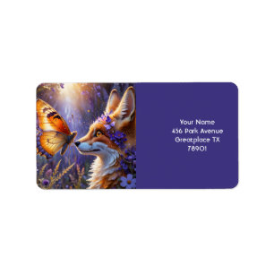 Fantasy Cute Butterfly Fox Flowers Label