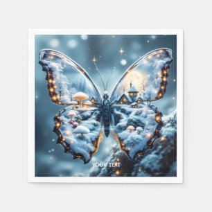 Fantasy Cute Butterfly Mushrooms Winter Napkin