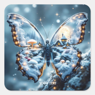 Fantasy Cute Butterfly Mushrooms Winter Square Sticker