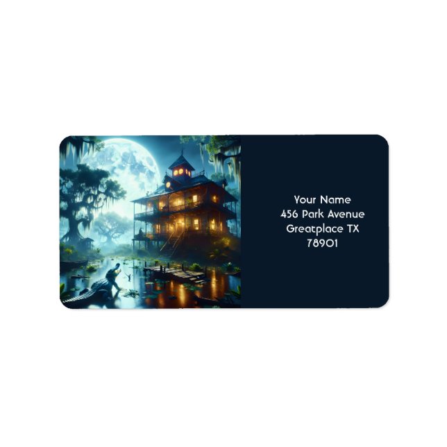 Fantasy Cute Cabin Lake Crocodile Label (Front)