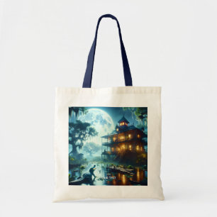 Fantasy Cute Cabin Lake Crocodile Tote Bag