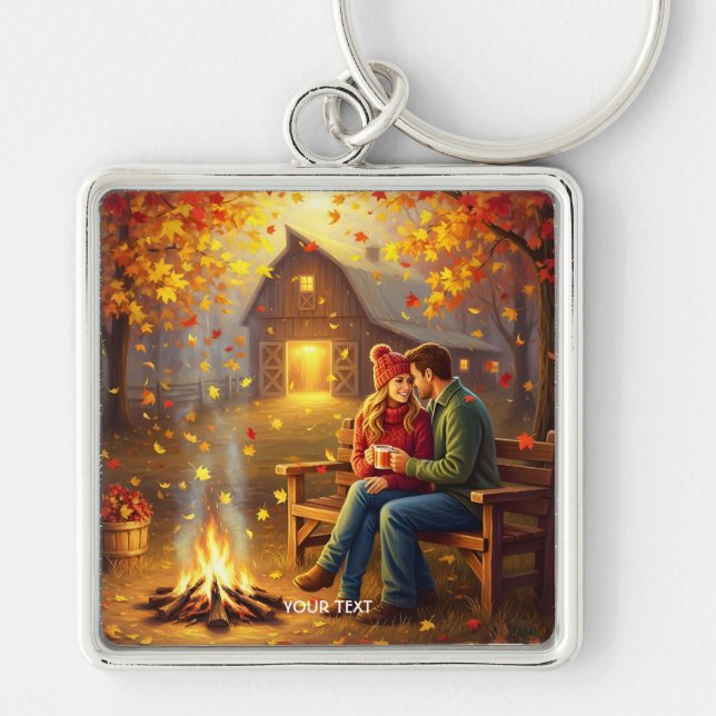 Fantasy Cute  Campfire Date Country Keychain (Front)