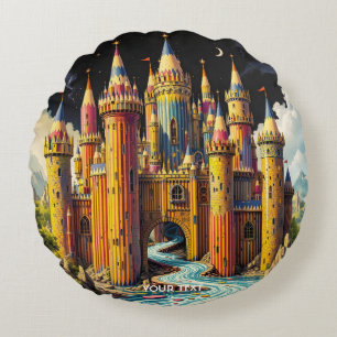Fantasy Cute Castle From Pencils Round Pillow
