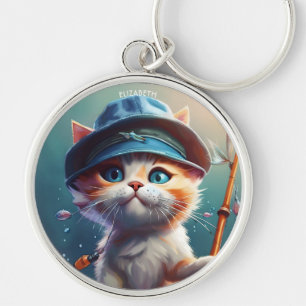 Fantasy Cute Cat Fishing Rod Keychain