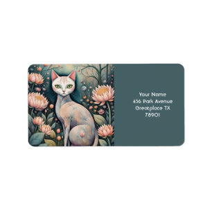 Fantasy Cute Cat Flowers Forest Label