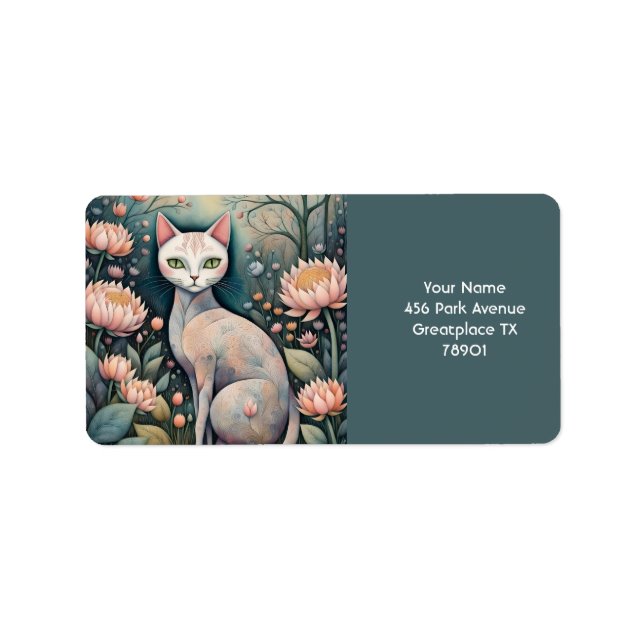 Fantasy Cute Cat Flowers Forest Label (Front)