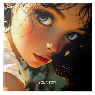 Fantasy Cute Cat Girl Freckles Tile