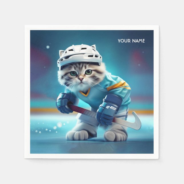 Fantasy Cute Cat Hockey Uniform Napkin (Front)