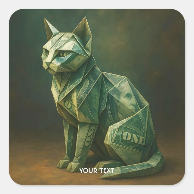 Fantasy Cute Cat Money Origami Square Sticker (Front)