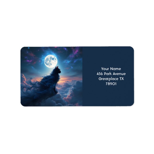 Fantasy Cute Cat Moon Clouds Label (Front)