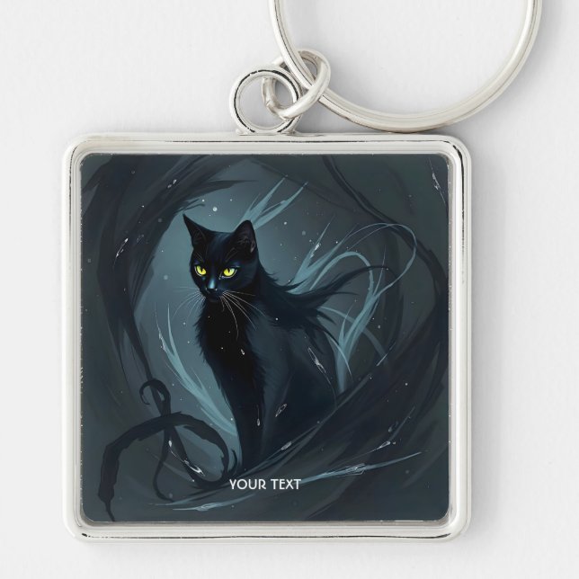 Fantasy Cute Cat Night Black Keychain (Front)