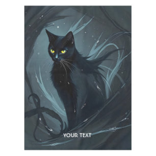 Fantasy Cute Cat Night Black Tablecloth