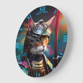 Fantasy Cute Cat Samurai Katana Large Clock (Angle)