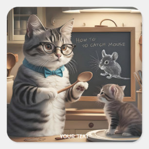 Fantasy Cute Cat Teaching Kitten Square Sticker
