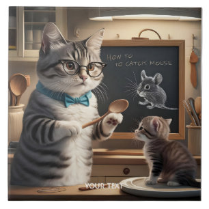 Fantasy Cute Cat Teaching Kitten Tile