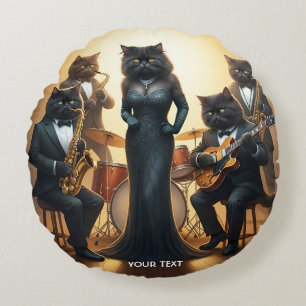 Fantasy Cute Cats Jazz Band Round Pillow