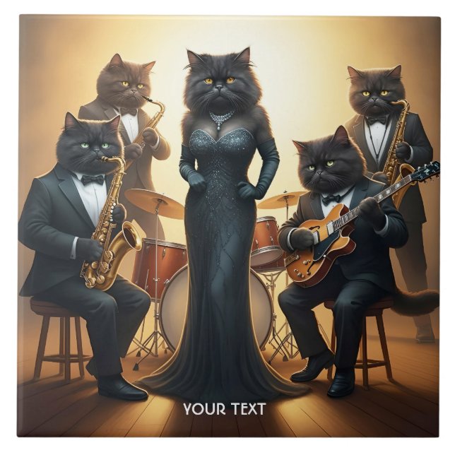 Fantasy Cute Cats Jazz Band Tile (Front)