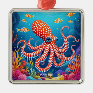 Fantasy Cute Chequered Octopus Sea Metal Ornament