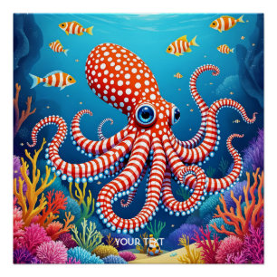 Fantasy Cute Chequered Octopus Sea Poster