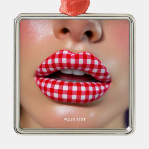 Fantasy Cute Chequered Red Lips  Metal Ornament