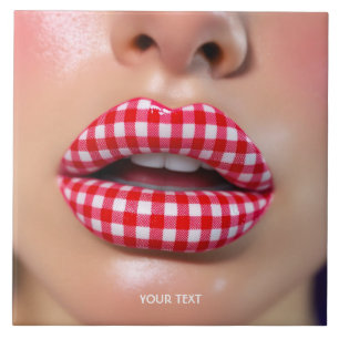 Fantasy Cute Chequered Red Lips Tile