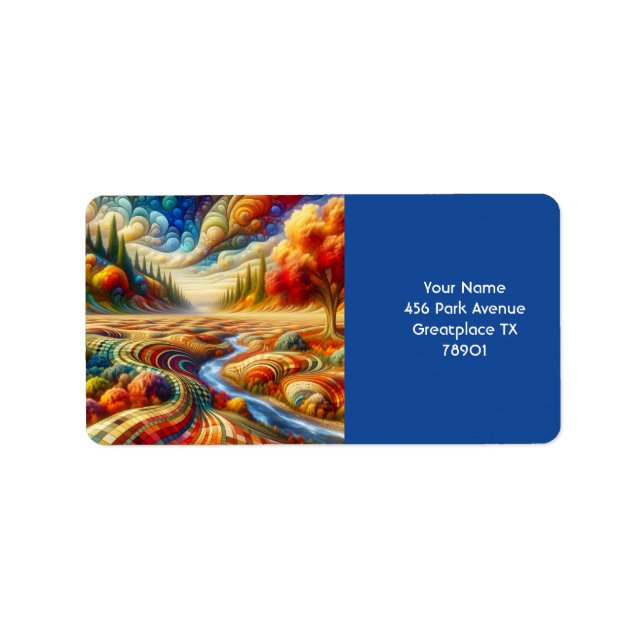 Fantasy Cute Chequered Surreal Landscape Label (Front)