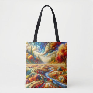 Fantasy Cute Chequered Surreal Landscape Tote Bag
