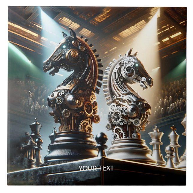 Fantasy Cute Chess Knights Pieces Tile (Front)