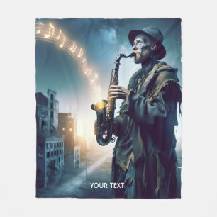 Fantasy Cute City Music Man Fleece Blanket