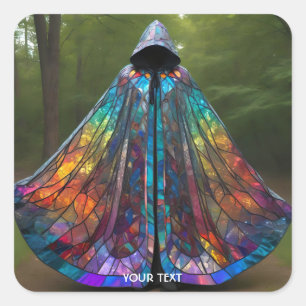 Fantasy Cute Cloak Stained Glass Square Sticker