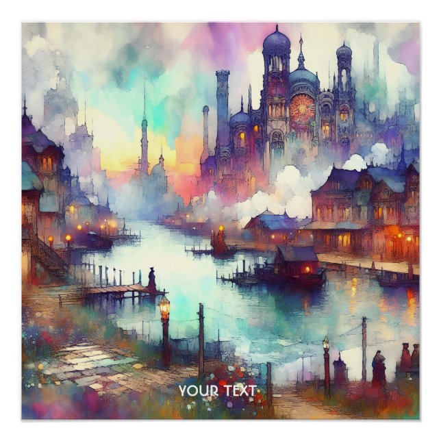 Fantasy Cute Clouds Castle River Poster (Front)