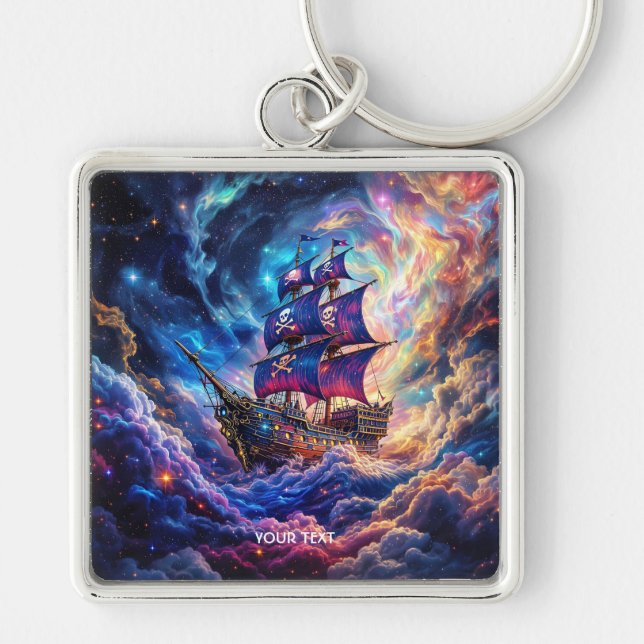 Fantasy Cute Clouds Ship Space Keychain (Front)